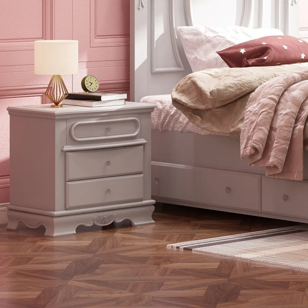Flora Nightstand White Finish Wood Bedside Table acme onsite store