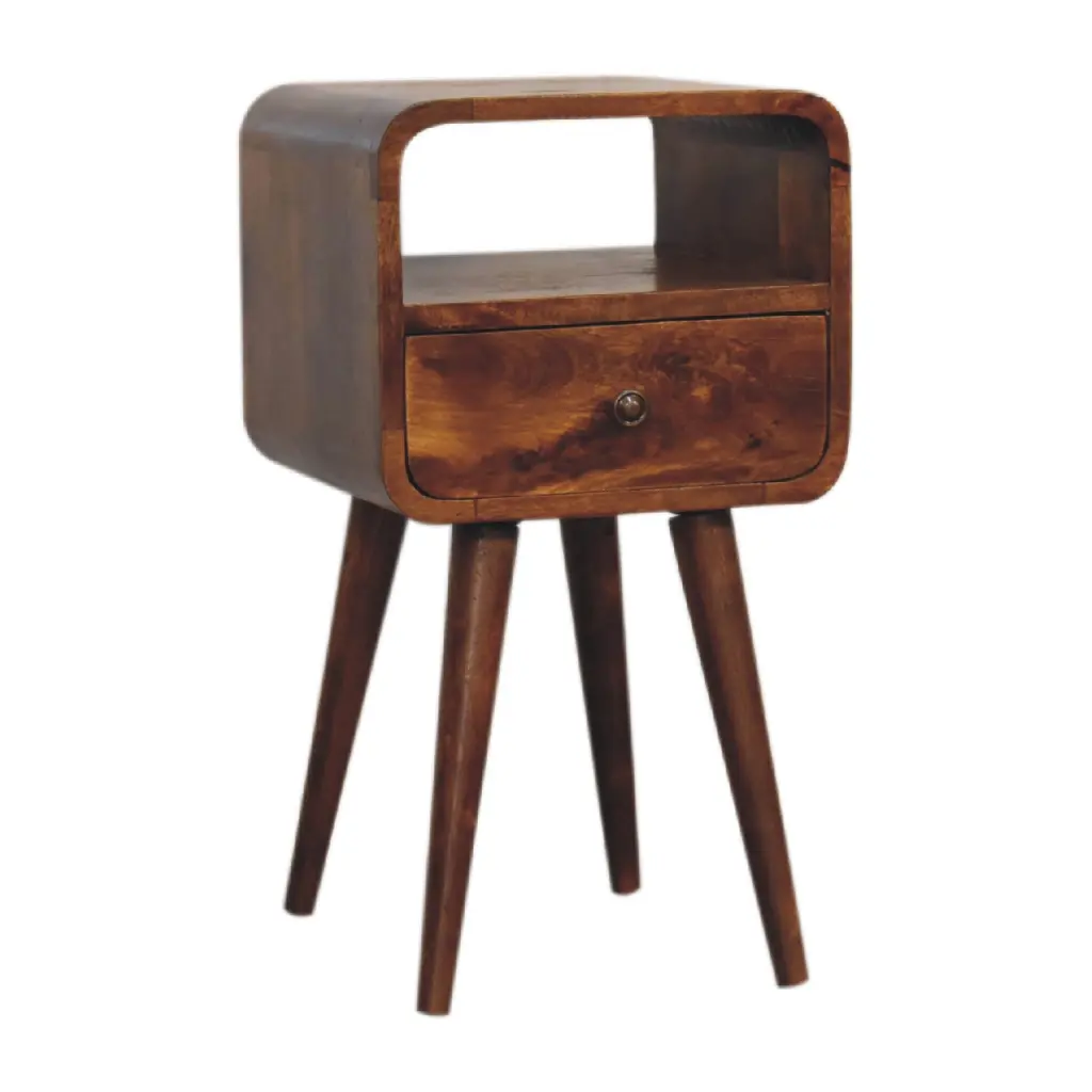 Mini Chestnut Curve Open Bedside Table Solid Wood Nightstand artisan furniture