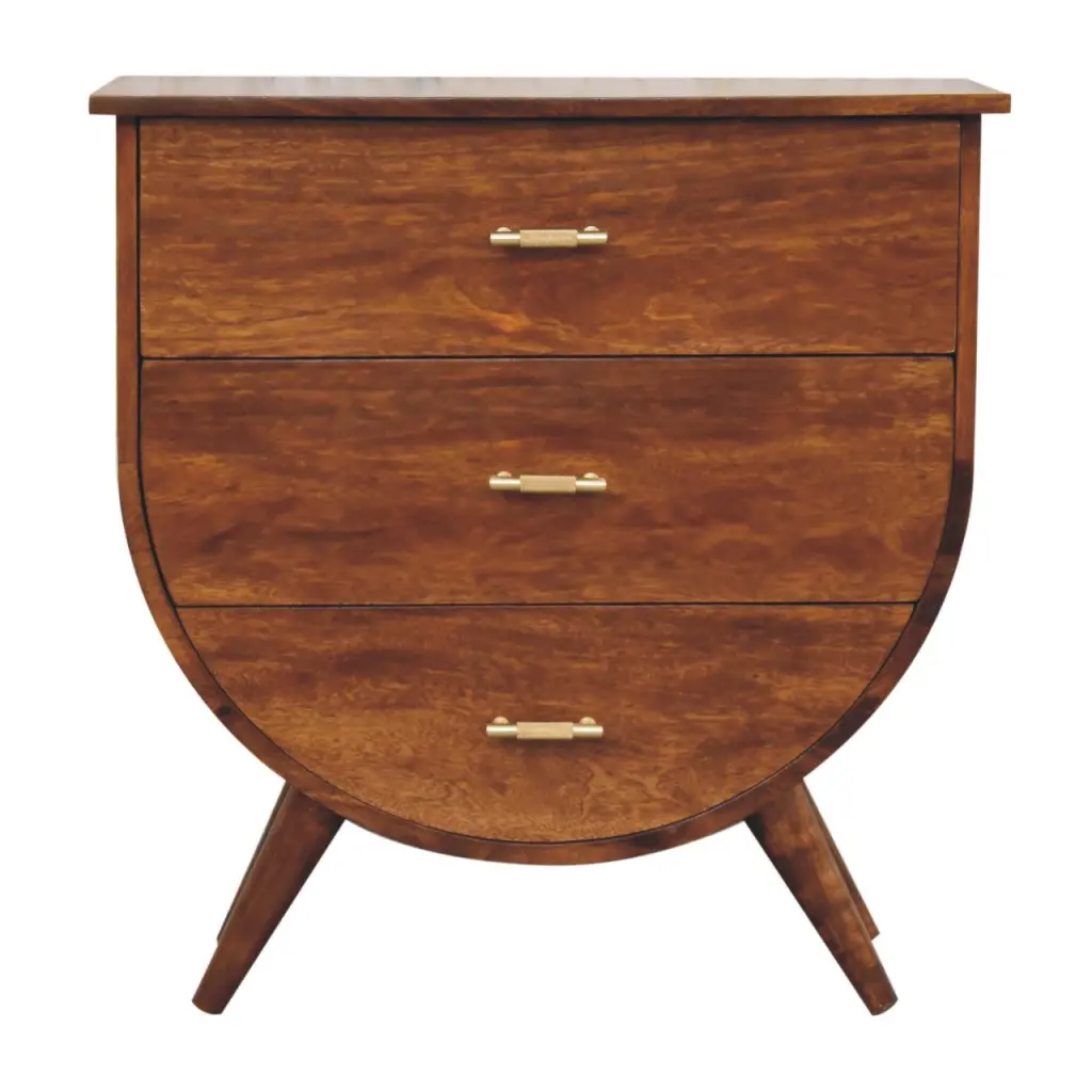 Solid Wood Agra Bedside Table 3 Drawers Brown Dining Room Cabinet artisan furniture