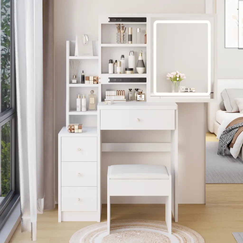 Small Left Bedside Cabinet Vanity Table Cushioned Stool crazy elf