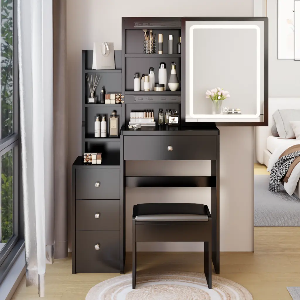 Small Space Left Bedside Cabinet Vanity Table Cushioned Stool Extra Large crazy elf