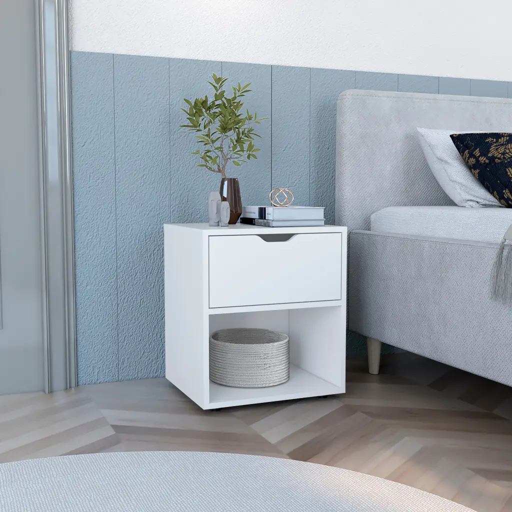 Adak 19.7 Inch White Nightstand End Table Open Shelf depot e-shop