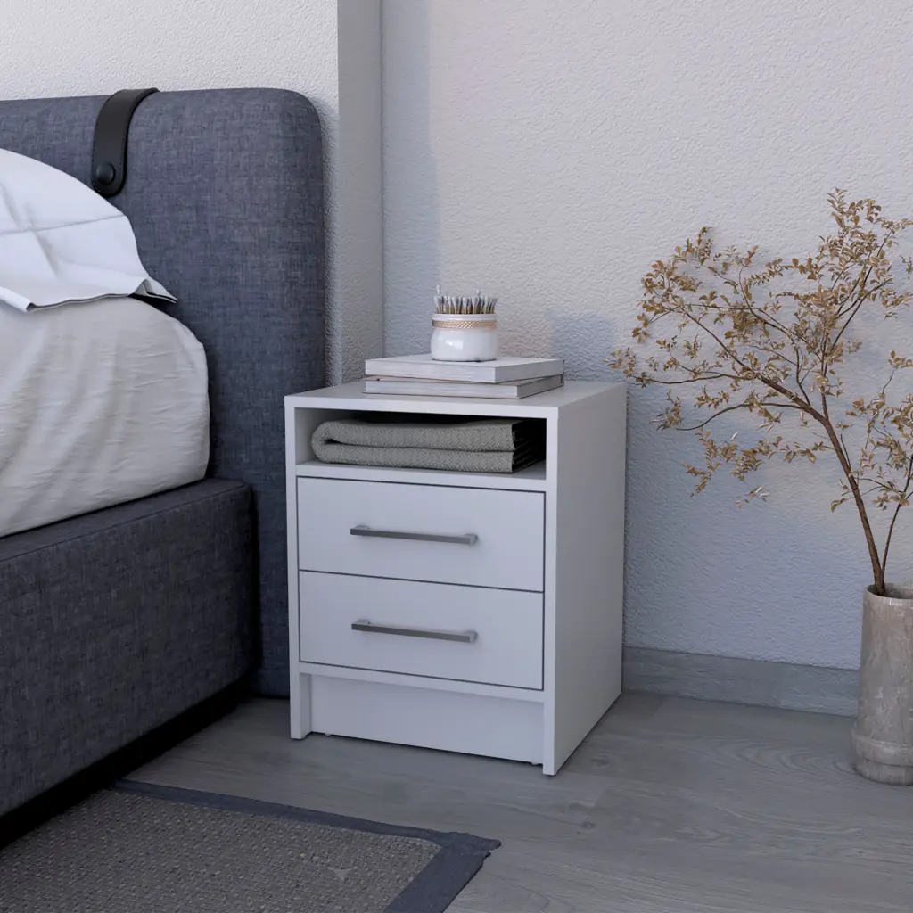 Eastover Nightstand 2.0 Melamine White 2 Drawers Bedside Table fm furniture