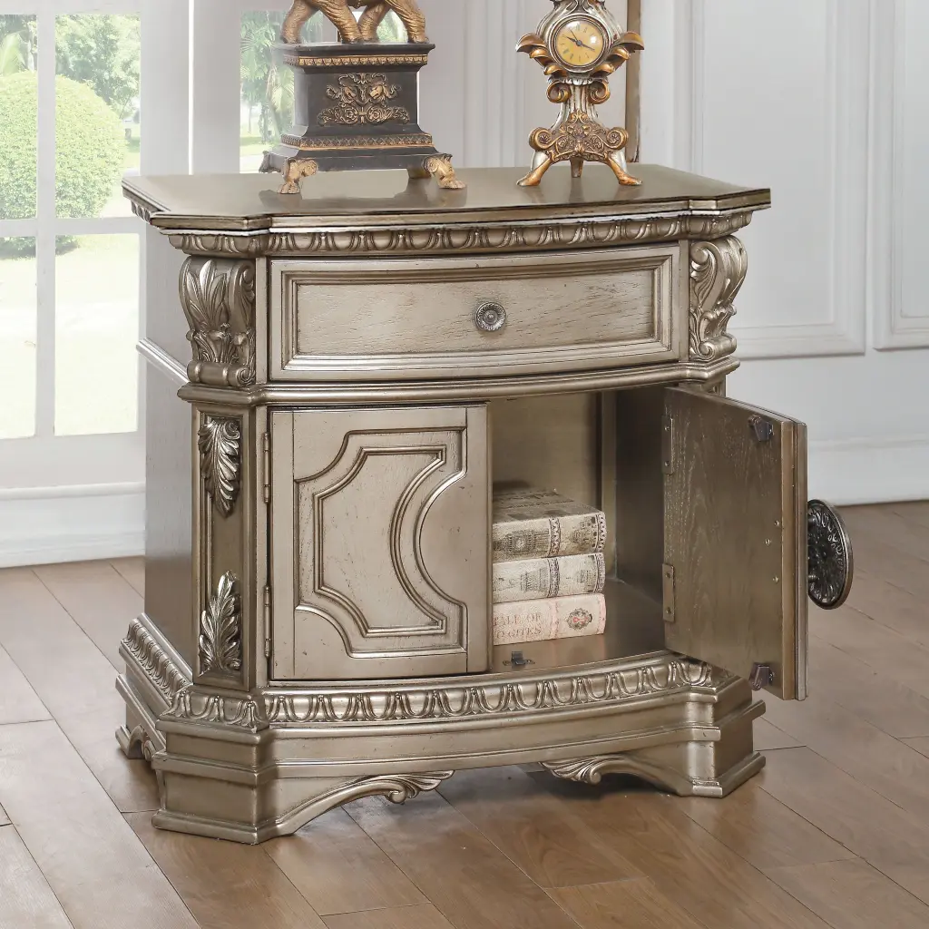Antique Silver Nightstand 1 Cabinet And Drawer Bedroom Side Table furniture max