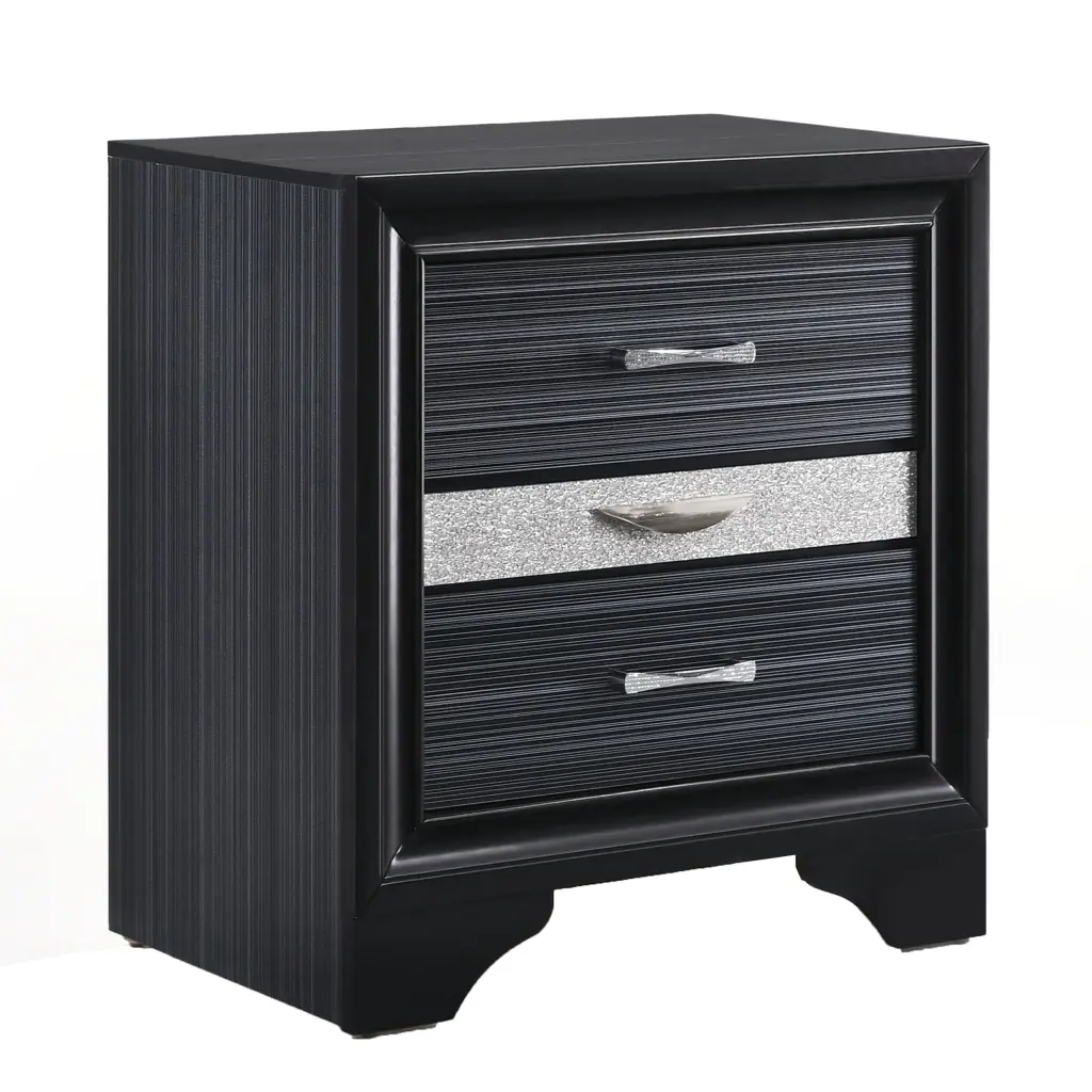 Black 3 Drawer Nightstand Bedroom Rectangle Modern Rubberwood furniture max