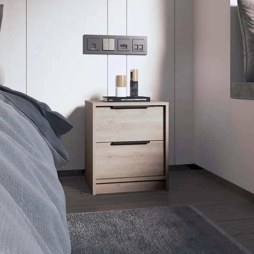 Cannon 2 Drawer Nightstand Light Grey Particle Board furniture max
