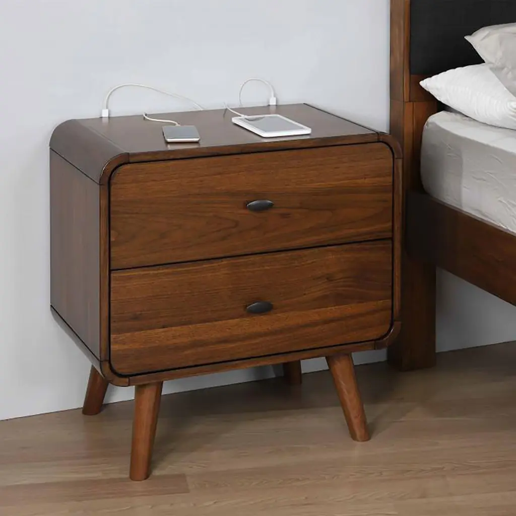 Dark Walnut 2 Drawer Nightstand Brown Bedroom Drawer furniture max