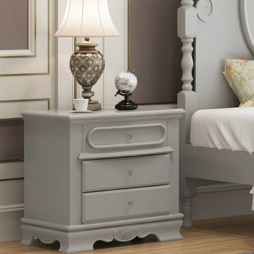 Grey 3 Drawer Nightstand Bedroom Rectangle Felt Lined Storage Furniture furniture max