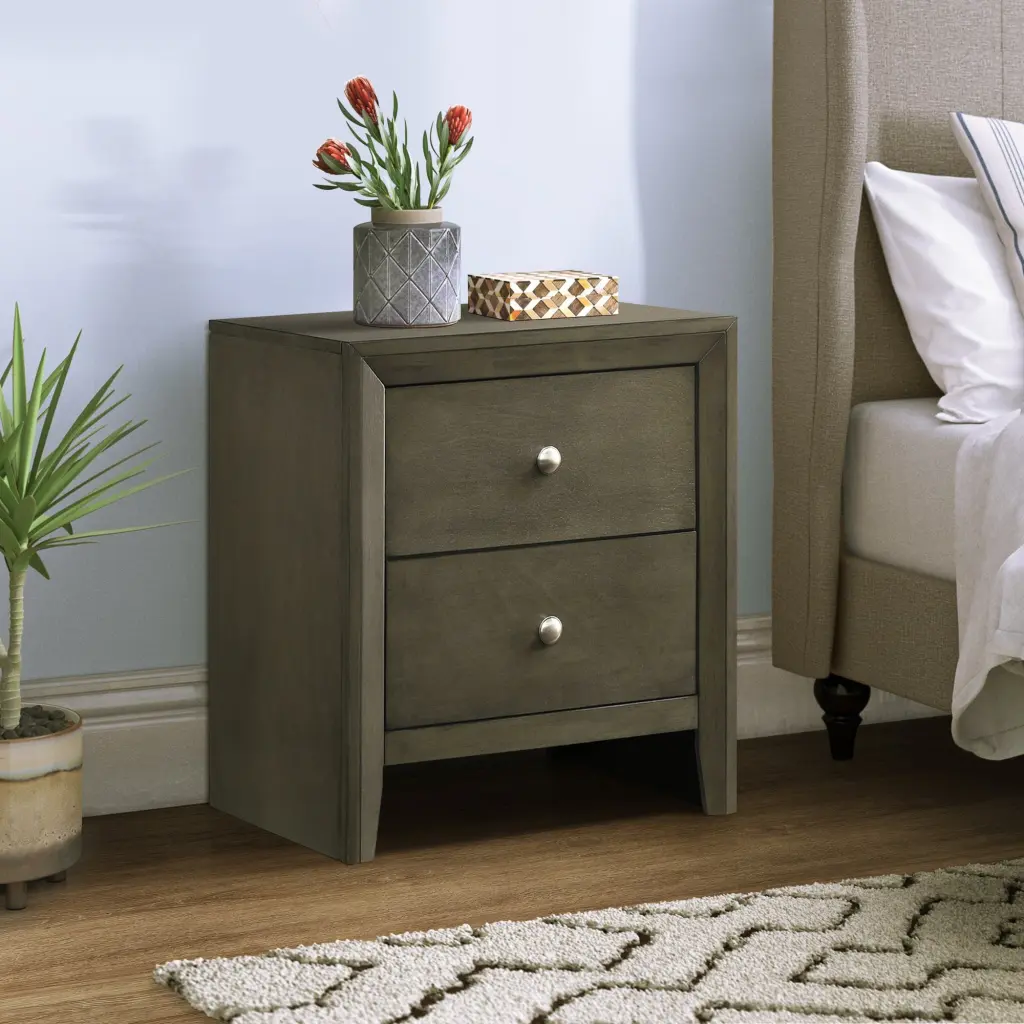 Grey 2 Drawer Nightstand Rectangle Contemporary Bedside Table Bedroom furniture max