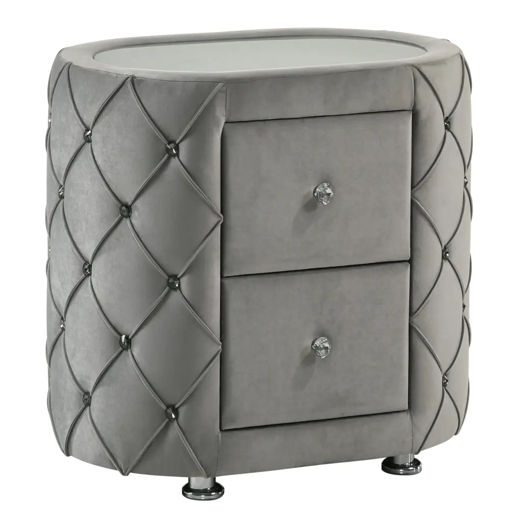 Grey Upholstered 2 Drawer Nightstand Bedroom Bedside Cabinet furniture max