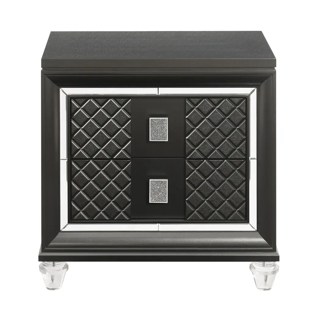 Metallic Grey 2 Drawer Nightstand Rectangular Design Bedroom furniture max
