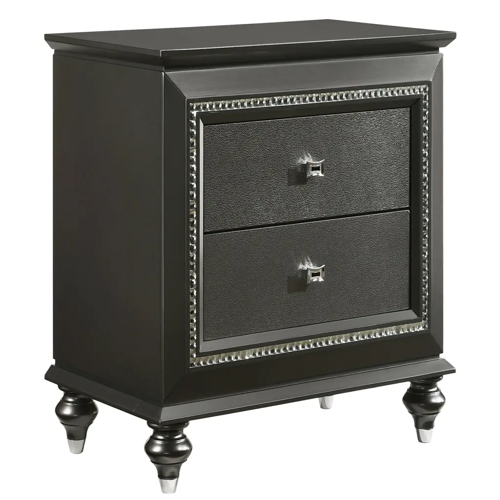 Metallic Grey Nightstand 2 Drawers Modern Bedroom Storage Furniture furniture max