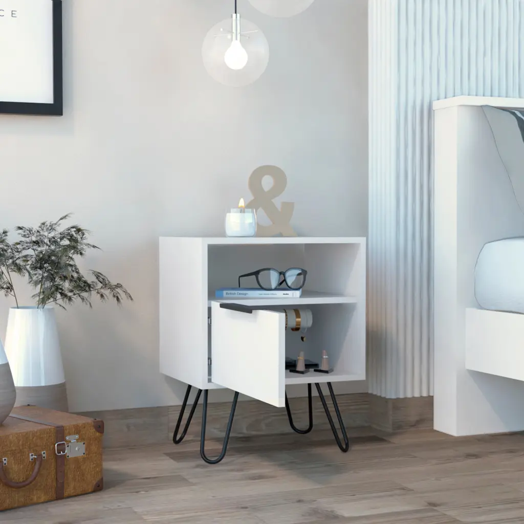 White Creek 1 Shelf 1 Drawer Nightstand White Particle Board Bedside Table furniture max