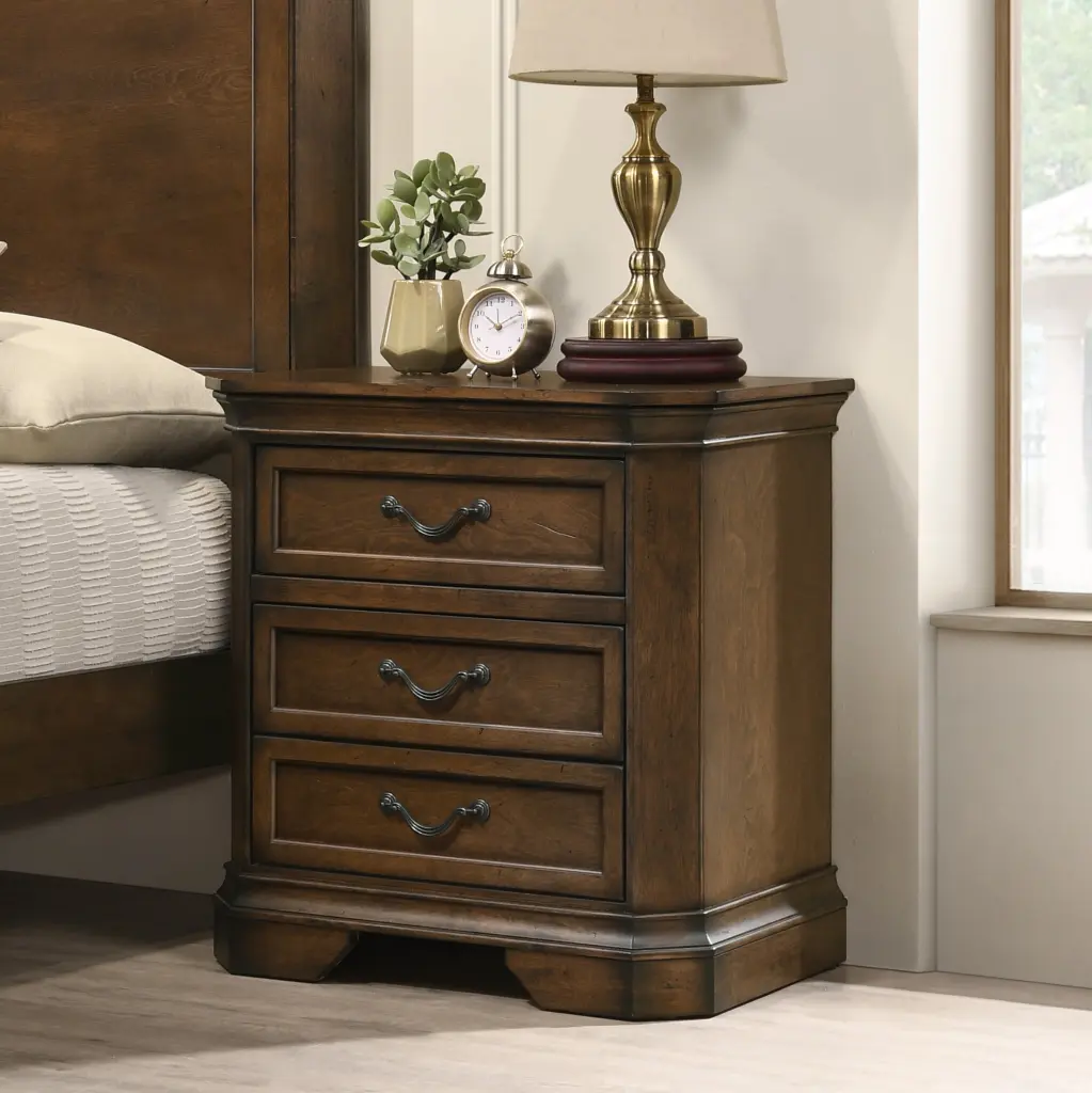 Maderne Traditional Wood 3-Drawer Nightstand Antique Walnut Brown hz