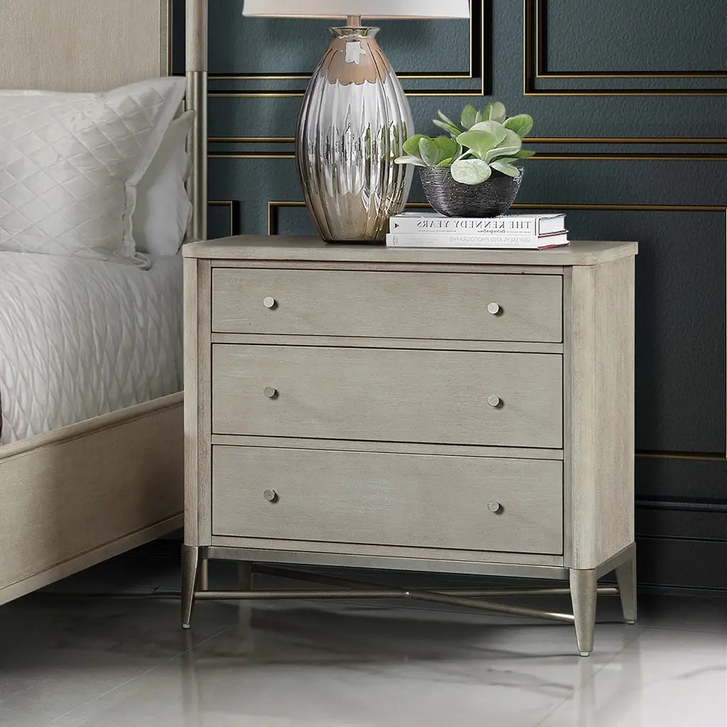 Mantalia Solid Wood 3 Drawer Nightstand Metal Frame Bedside Table Modern Bedroom Furniture hz