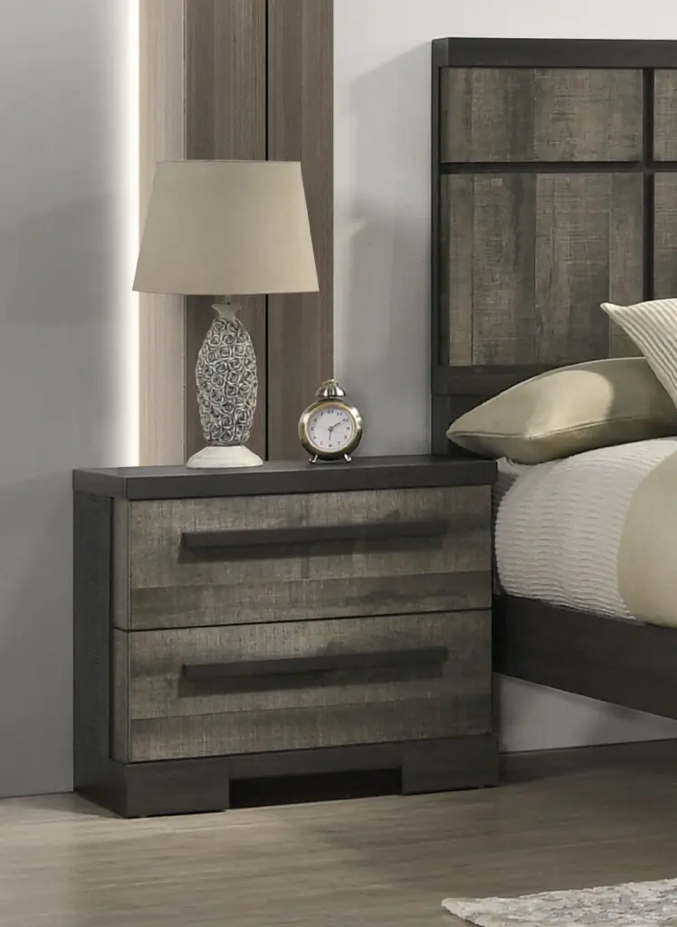 Contemporary 2 Drawer Nightstand Brown Gray Finish Bedroom kanepe