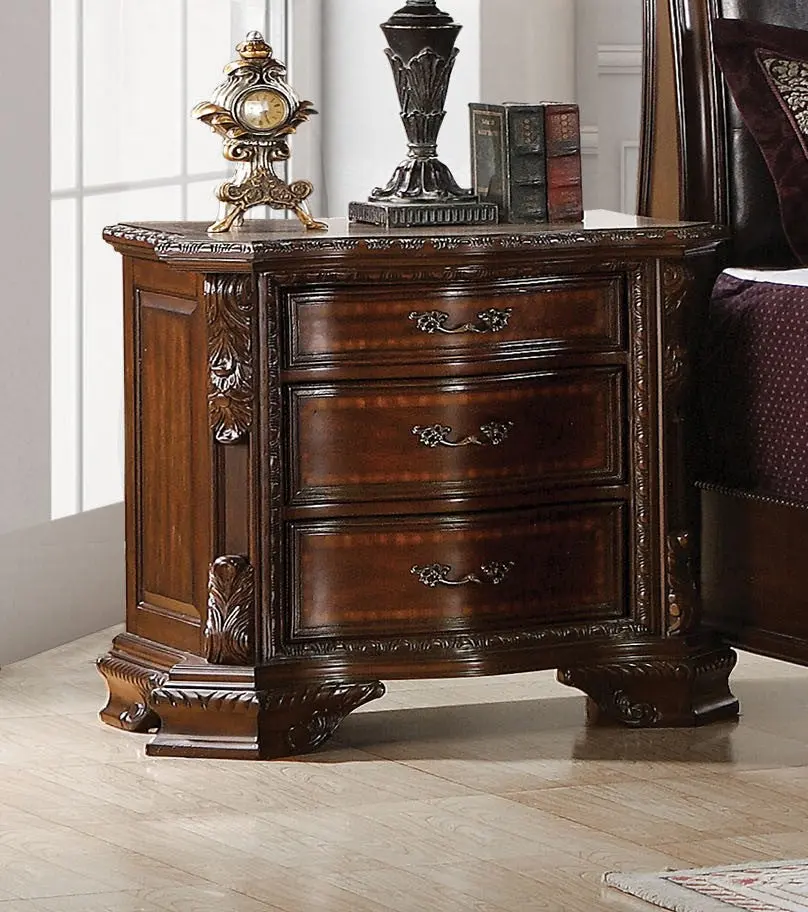 Formal Traditional 1Pc Nightstand Only Brown Cherry Solid Wood 3 Drawer Bedside Table kanepe