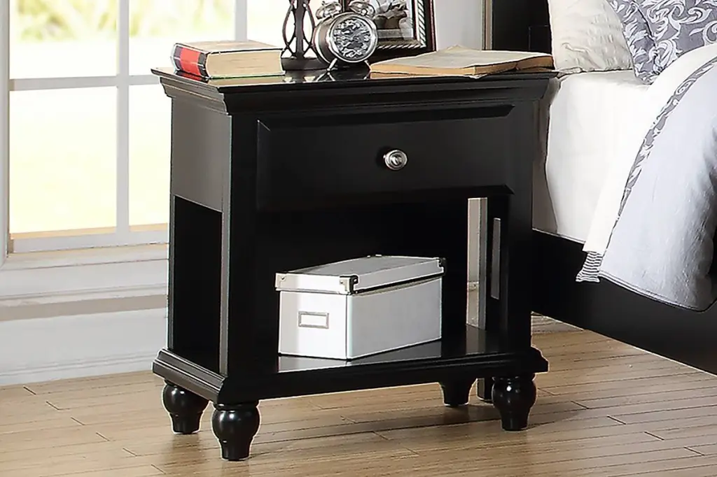 Modern Bedroom Nightstand Black Color Wooden 1 Drawer And Shelf Bedside Table kanepe