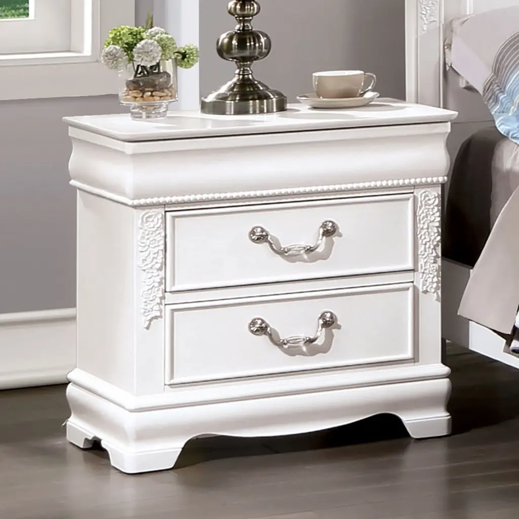 Timeless White Color 1Pc Nightstand Bedroom Furniture Solid Wood Nickel Handle kanepe