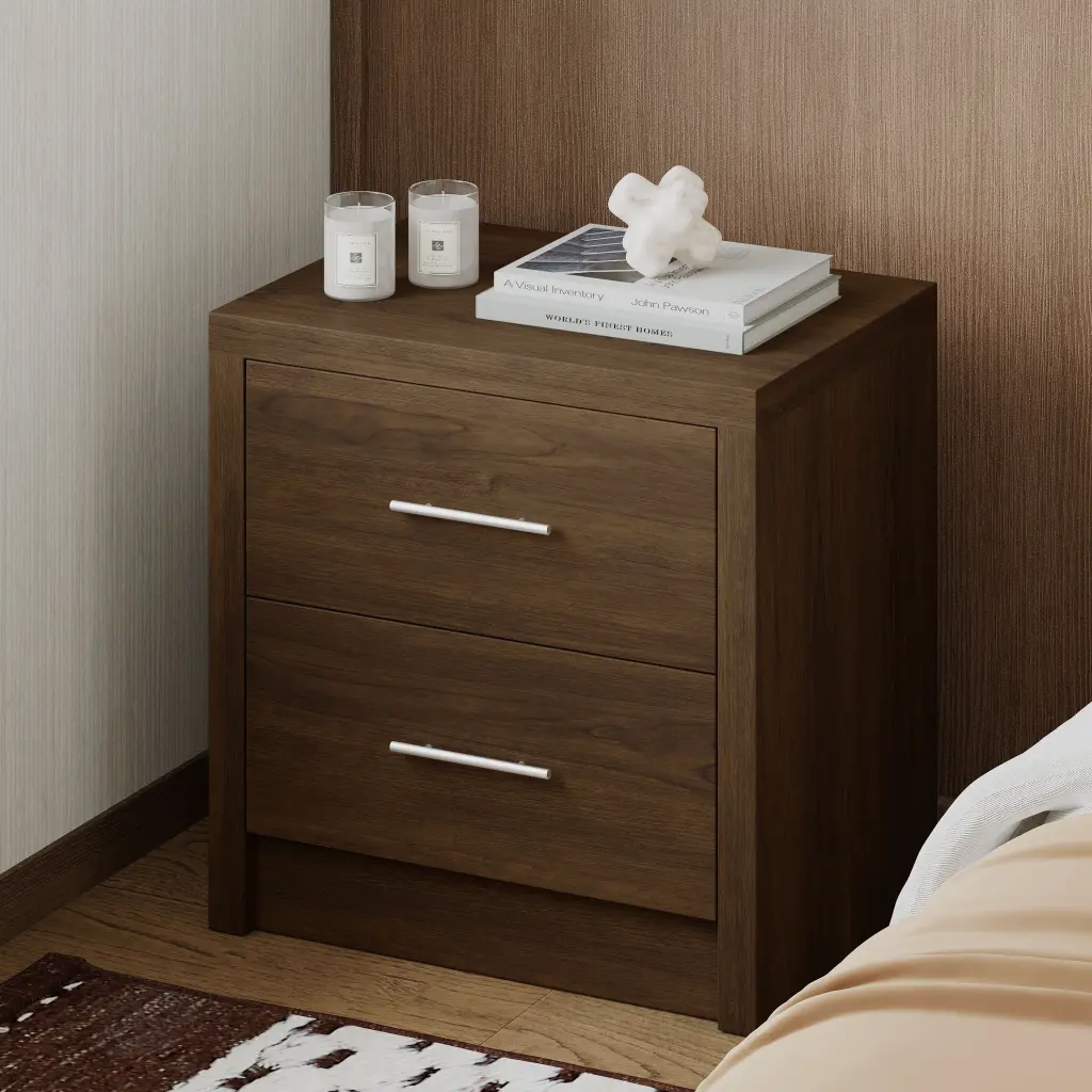 Bologna Bedroom 2 Drawer Nightstand Walnut Mdf nh-sunfay