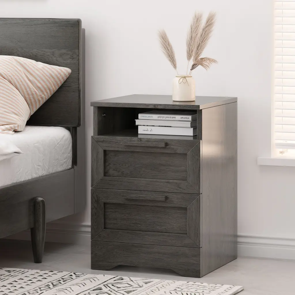 Delaney 2 Drawer Nightstand Grey Mdf Bedside Table nh-sunfay