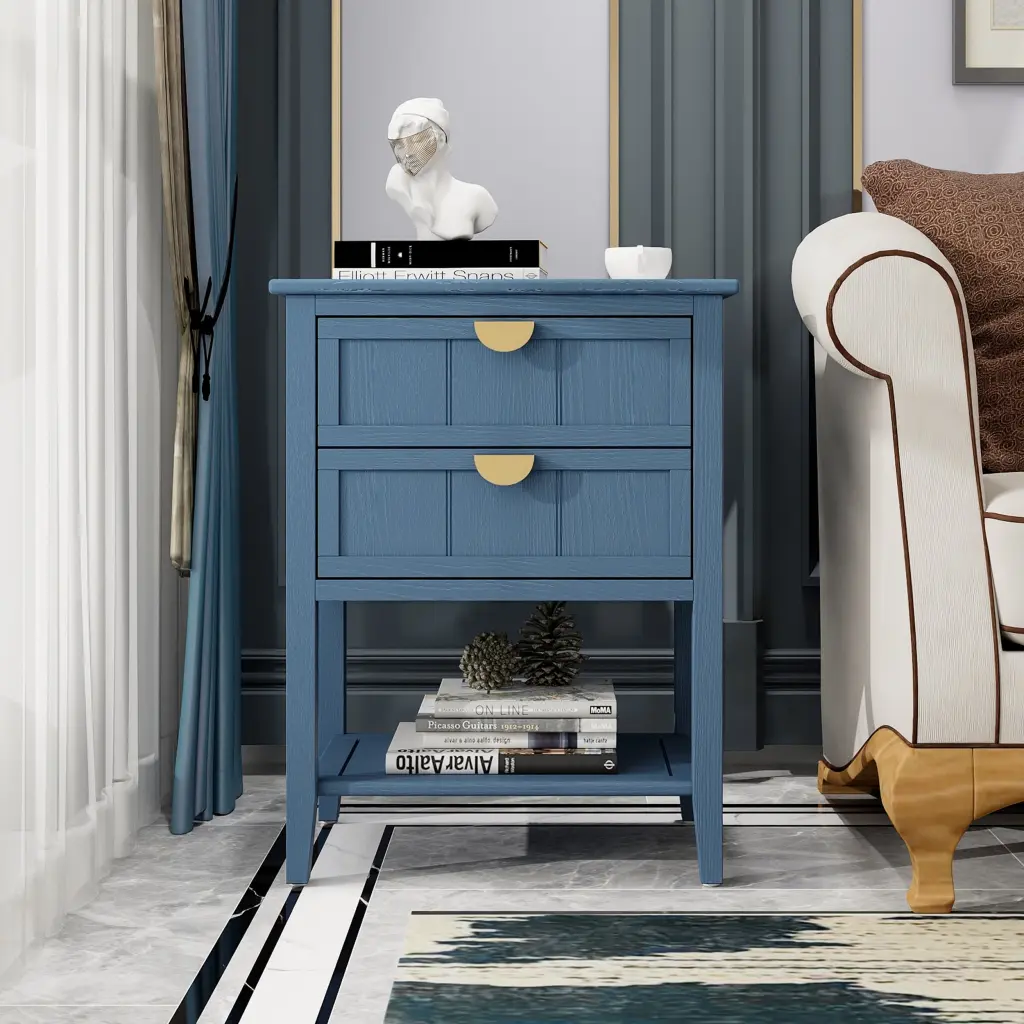 2 Drawer Side Table American Style End Table Bedroom Living Room Nightstand rnb