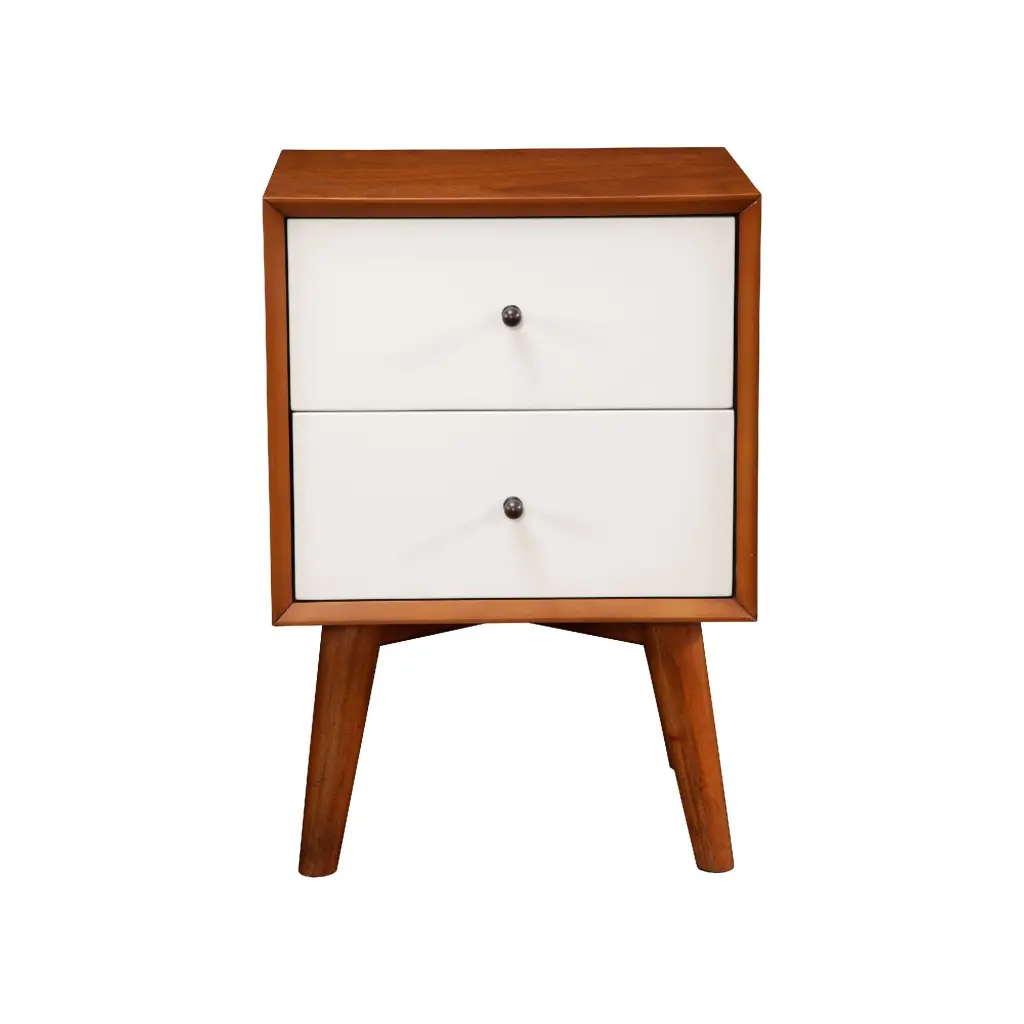 Chic Wooden Nightstand Two Drawers and Flared Legs Brown Bedroom Furniture royal hampton