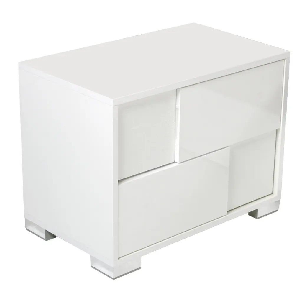 Cid Mina 24 Inch Nightstand 2 Drawers High Gloss Lacquer Finish White Bedside Table royal hampton