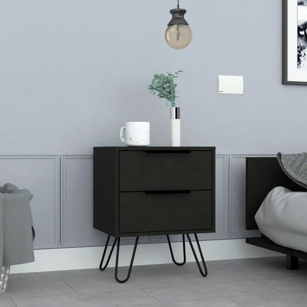 Augusta 2 Drawer Black Nightstand Side Table Four Legs rta mubles colombia