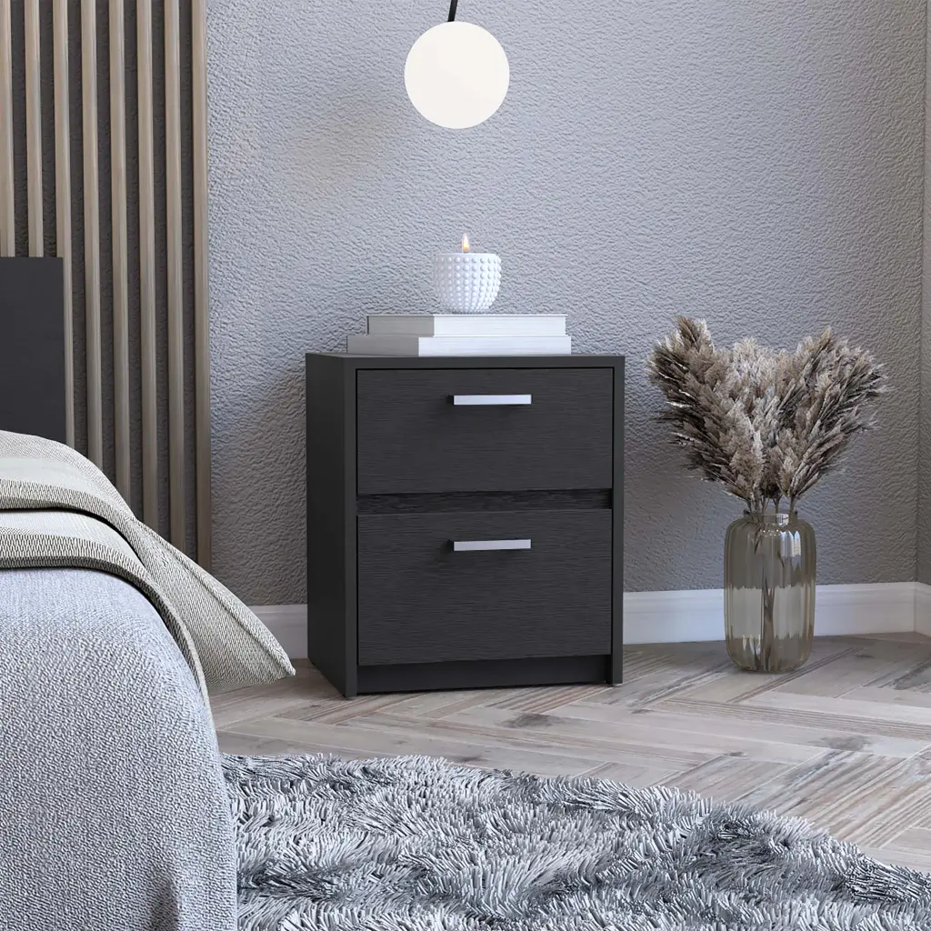 Trivor 2 Drawers Nightstand Side Table Metal Handles Black rta mubles colombia
