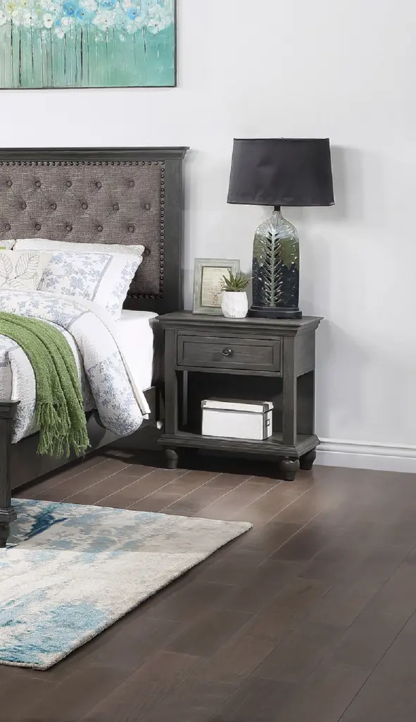 1 Drawer Nightstand Bottom Shelf Grey Bedroom Side Table simple relax
