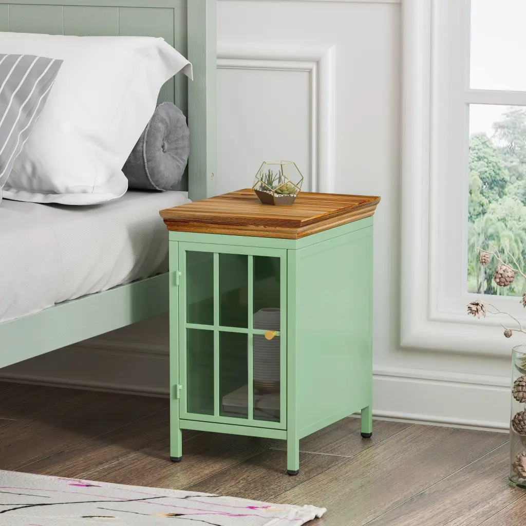 Nightstand Storage Cabinet & Solid Wood Tabletop Bedside Table Bedroom spribung