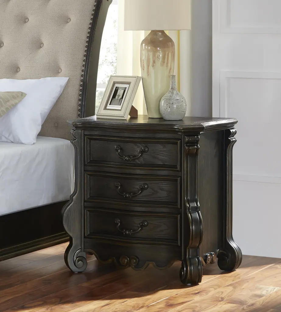 Rhapsody Nightstand Dark Brown Wood Bedside Table Drawer steve silver furniture