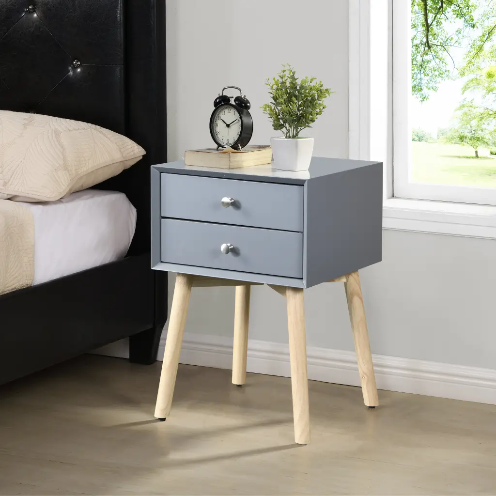 Zfztimber Side Table Bedside Table 2 Drawers And Rubber Wood Legs Bedroom top corporation