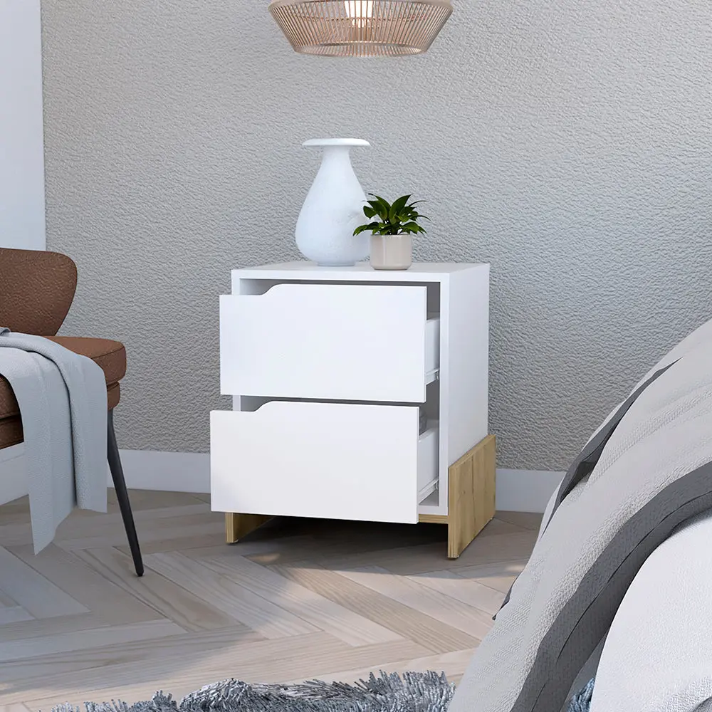 Nightstand Brookland - Bedside Table Double Drawers and Robust Base Bedroom Storage treevol furniture