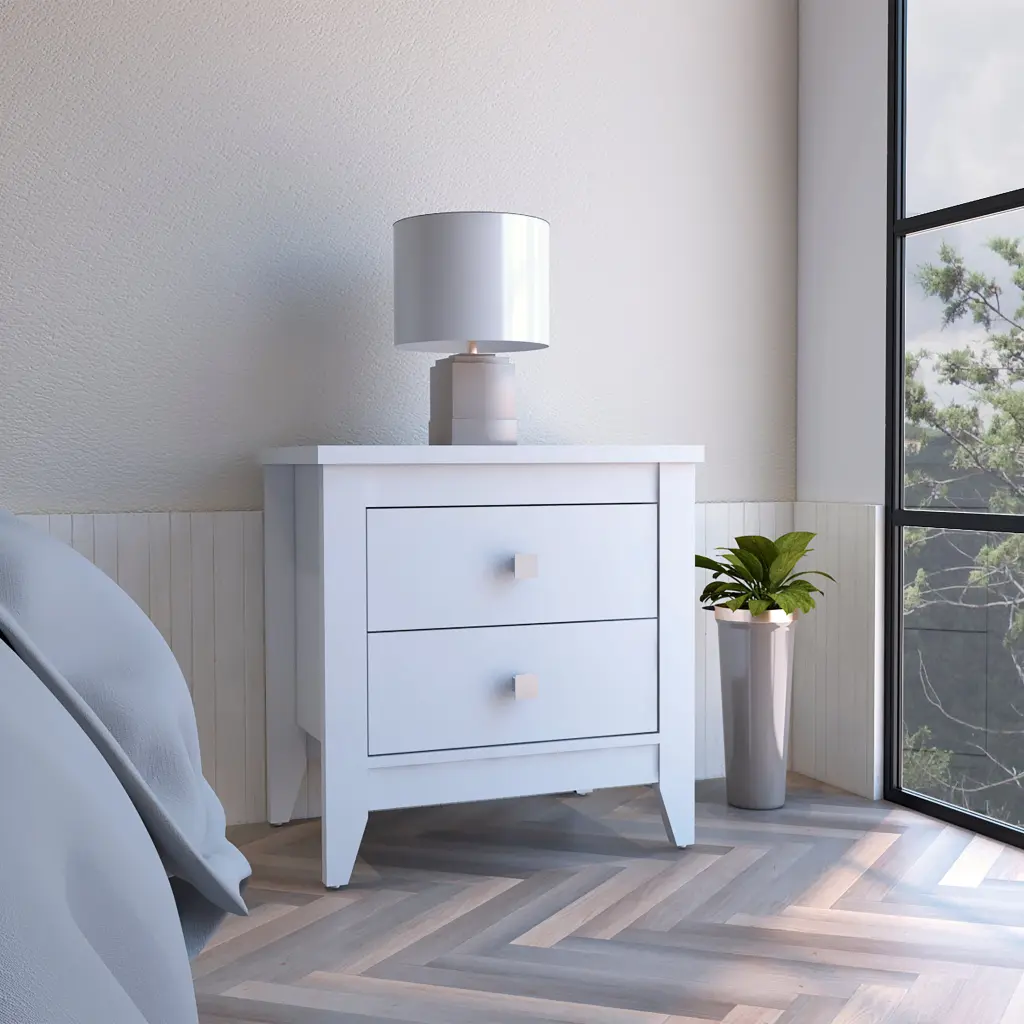 Amara Nightstand Two Shelves and Four Legs White Finish tuhome