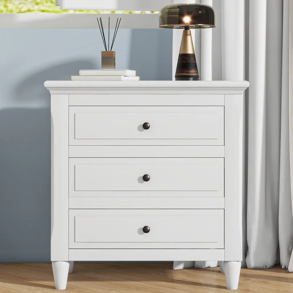 3 Drawer Nightstand Storage Wood Cabinet White u_style