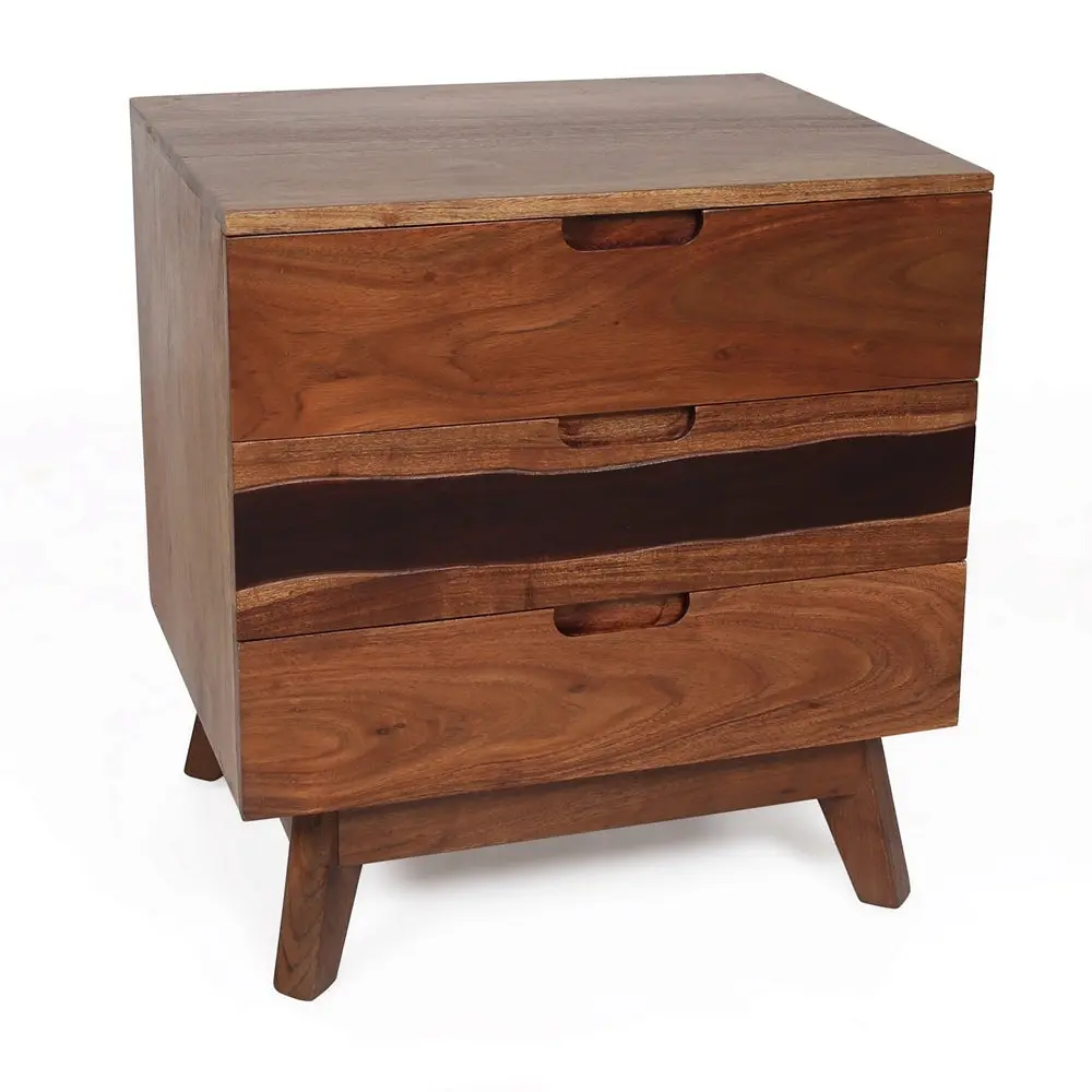 21.5x16.5x23 Inch Nightstand Natural Wood Brown Casual Farmhouse Bedside Table w2078