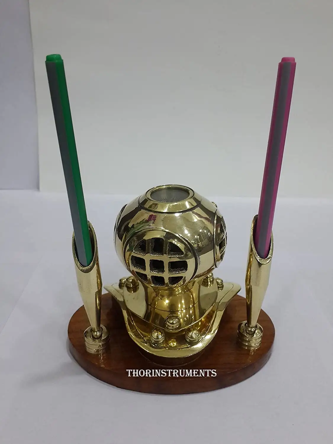 Brass Diving Helmet Pen Holder Nautical Tropical Home Decor Thor Instruments