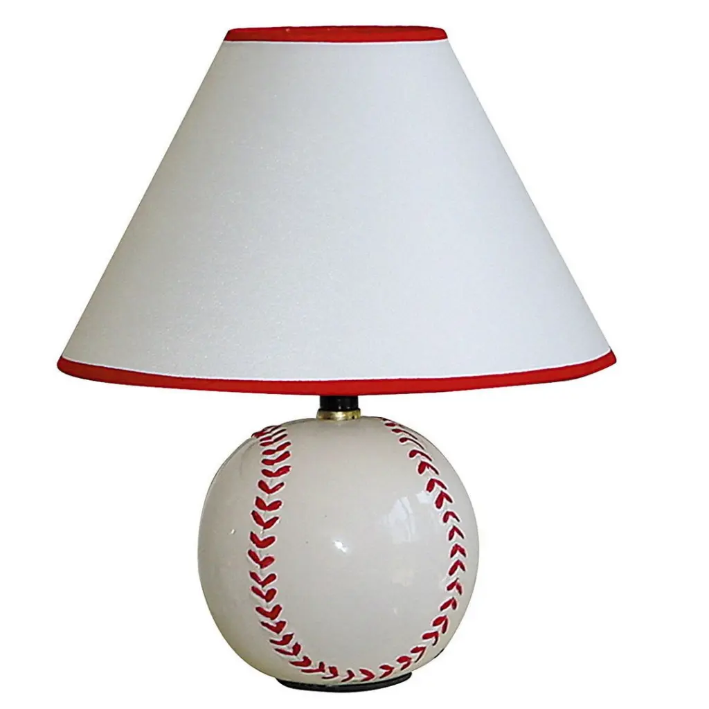 12" Tall Ceramic Table Lamp Baseball Influenced Linen Shade Multicolor california home