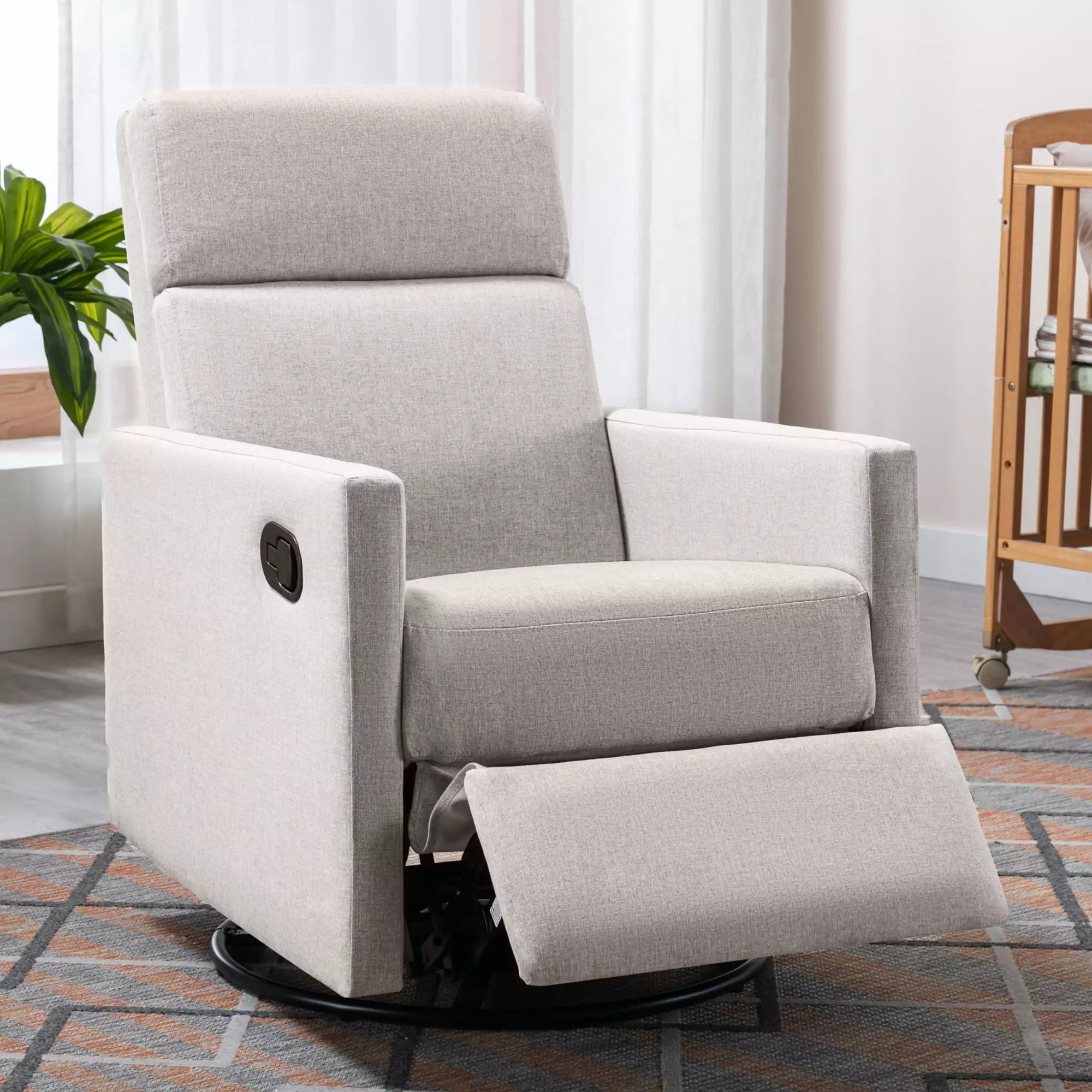 Homiyad Modern Upholstered Rocker Nursery Chair Plush Seating Glider Swivel Recliner Chair Tan