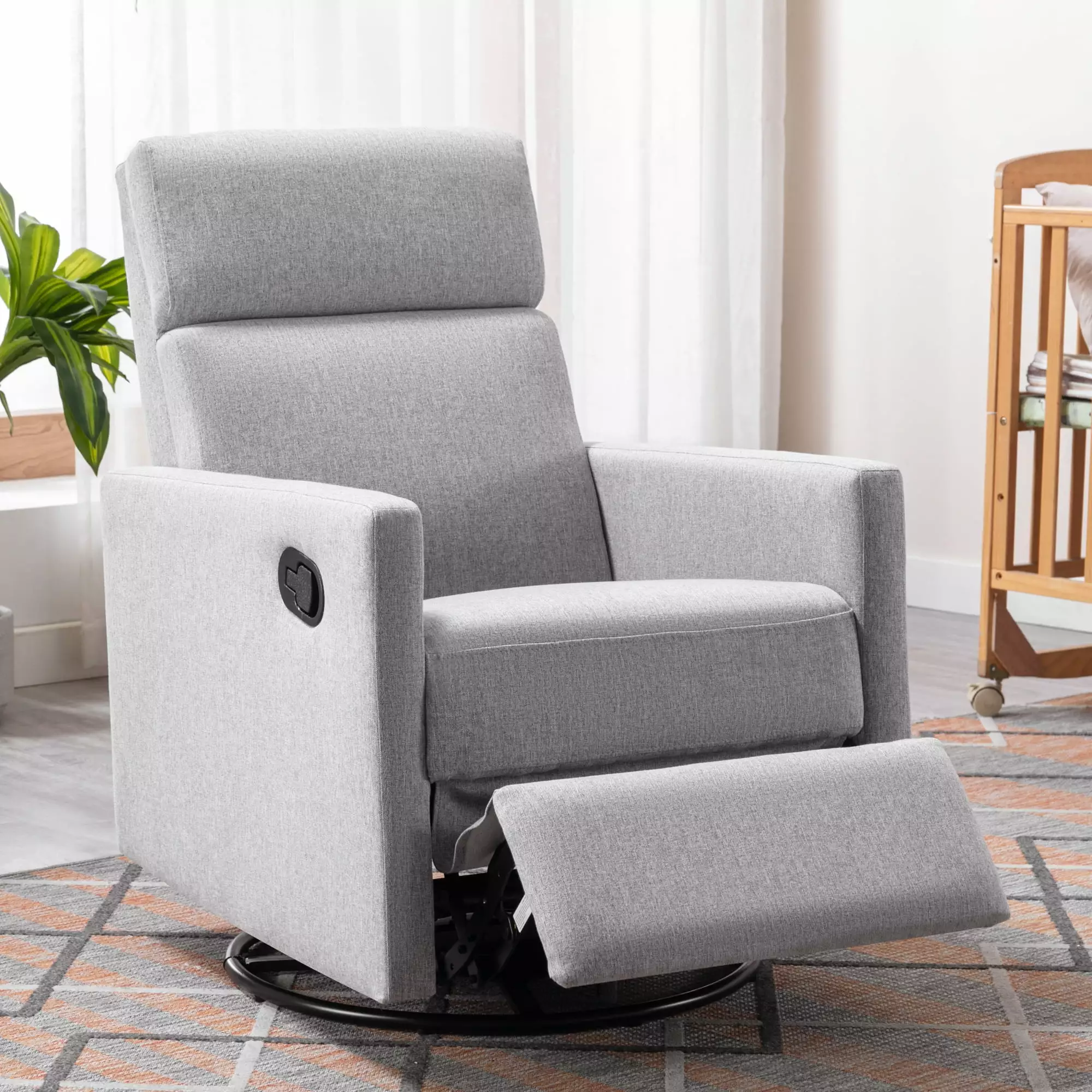 Homiyad Modern Upholstered Rocker Nursery Chair Plush Seating Glider Swivel Recliner Chair Gray
