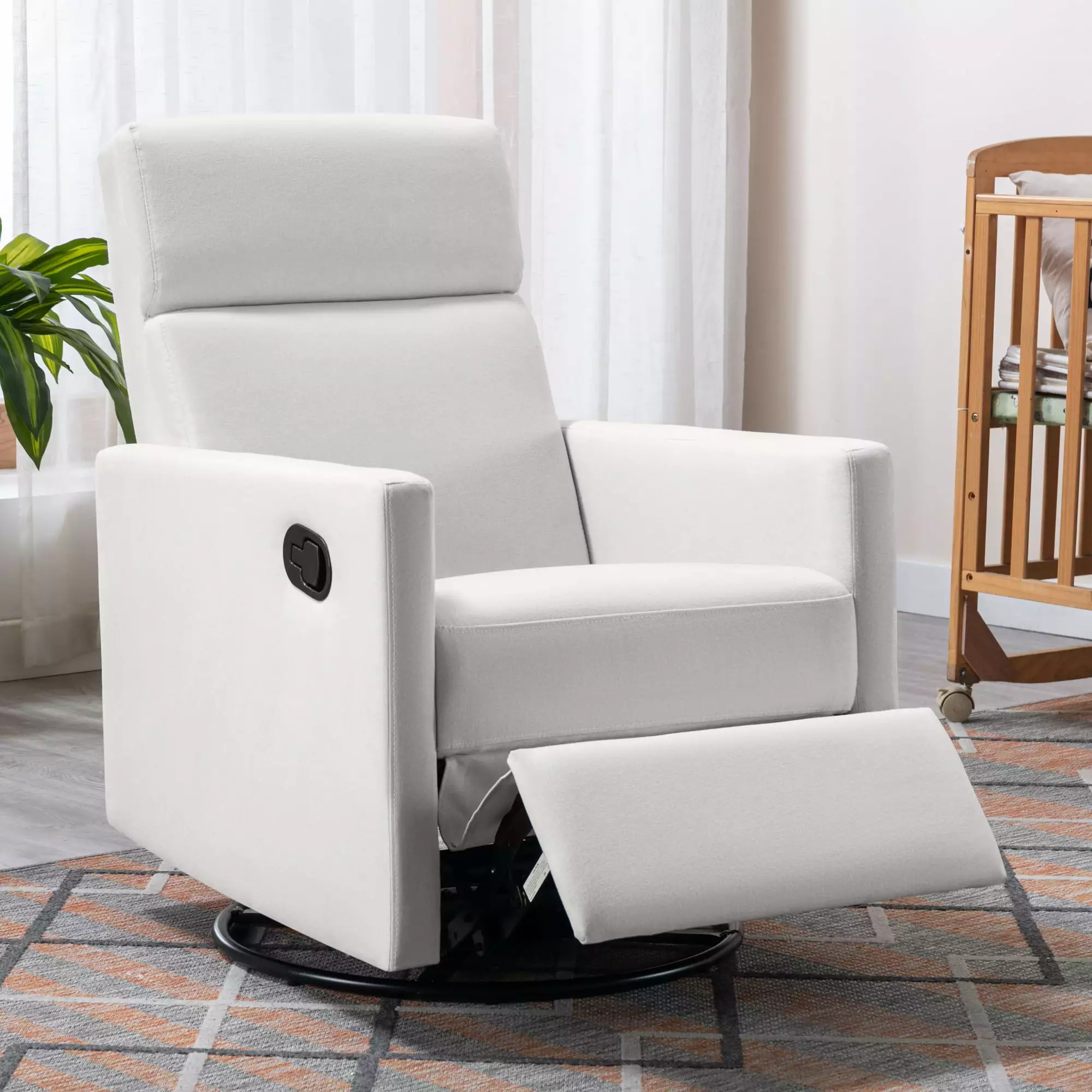 Homiyad Modern Upholstered Rocker Nursery Chair Plush Seating Glider Swivel Recliner Chair Beige