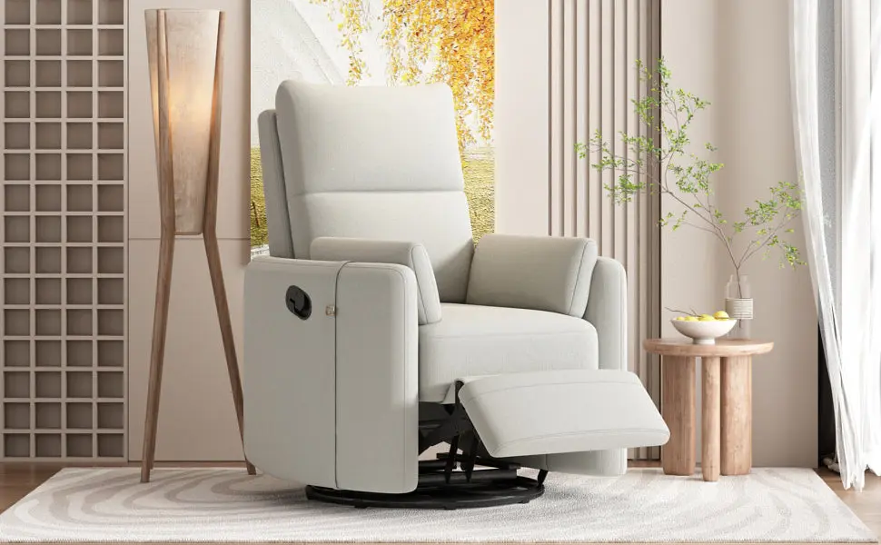 Upholstered Swivel Recliner Manual Rocker Recliner Chair Baby Nursery Glider rnb
