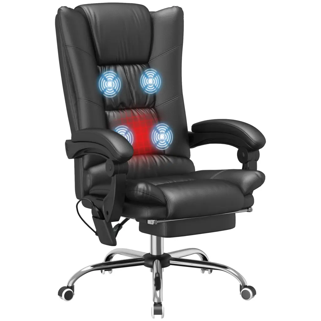 Vinsetto Vibration Massage Office Chair Heat Footrest Black Ergonomic Design aosom business