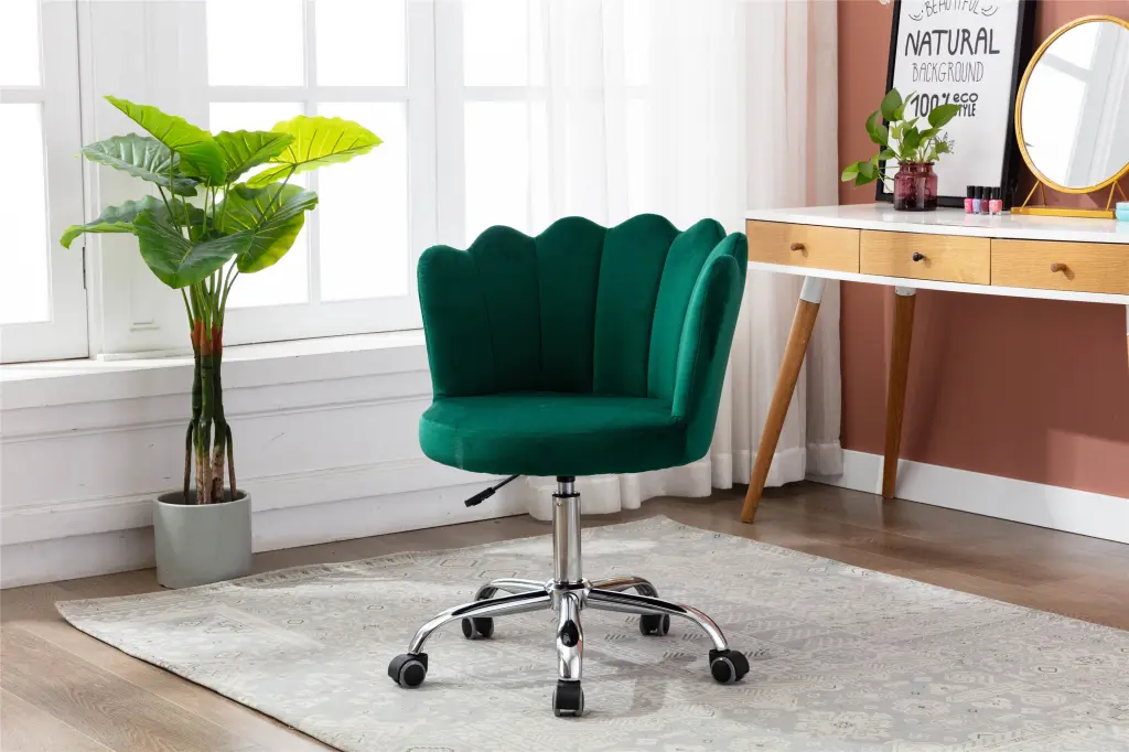 Coolmore Velvet Home Office Chair Silver Base Modern Shell Back Desk Chair coolmore w-395