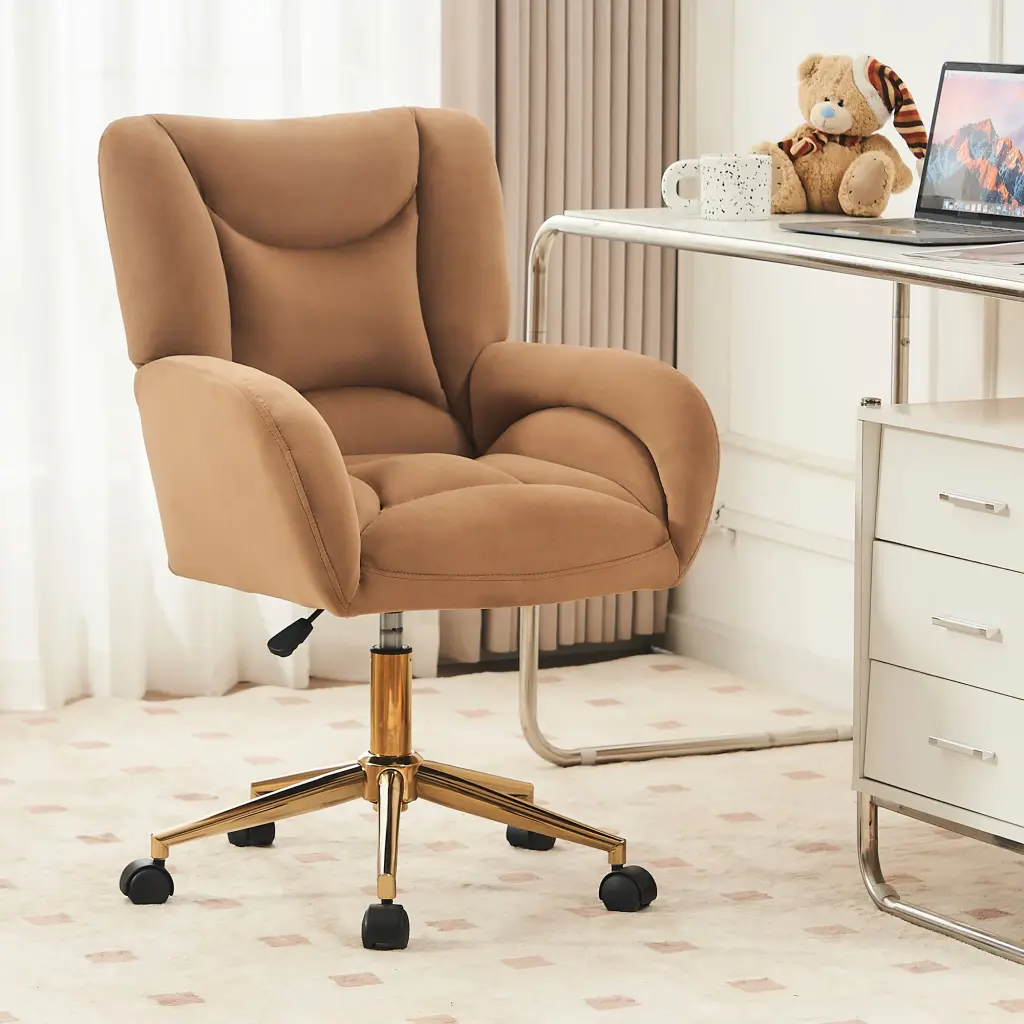 005 Velvet Fabric 360 Swivel Home Office Chair Gold Metal Base Ergonomic Desk Chair dg collection