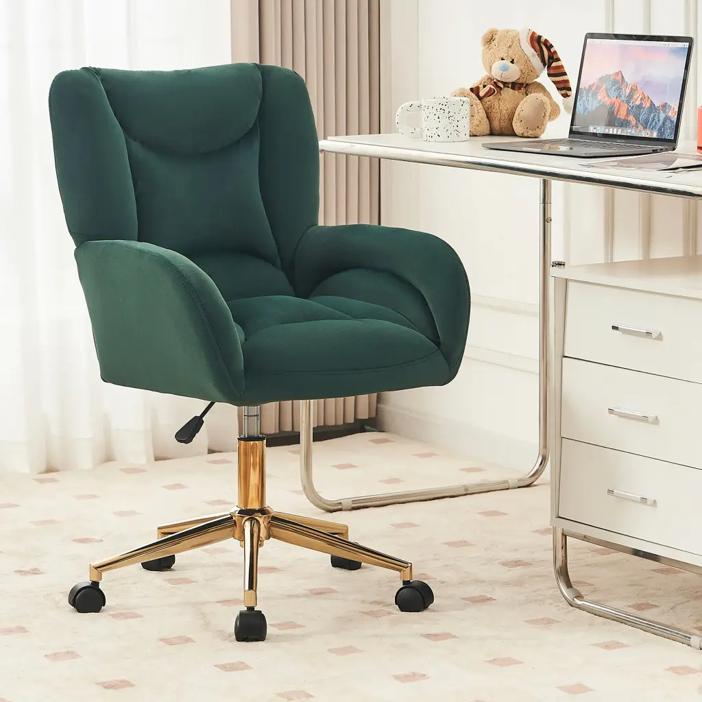 360 Swivel Velvet Fabric Home Office Chair Gold Metal Base dg collection