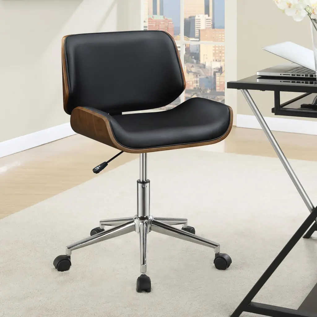 Black And Walnut Swivel Office Chair Solid Black Ergonomic Desk Chair furniture max