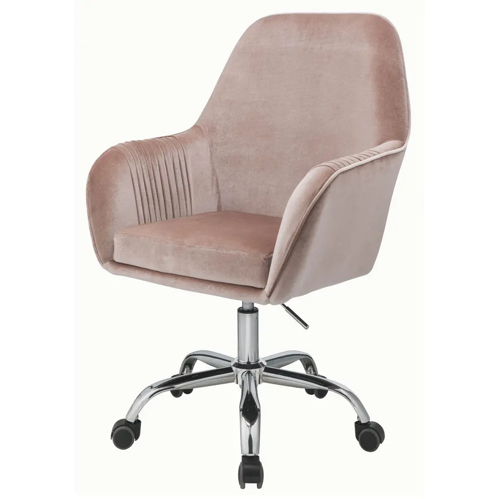 Peach And Chrome Swivel Office Chair Solid Pink Silver Foam Rectangular Back Ergonomic Desk Chair furniture max